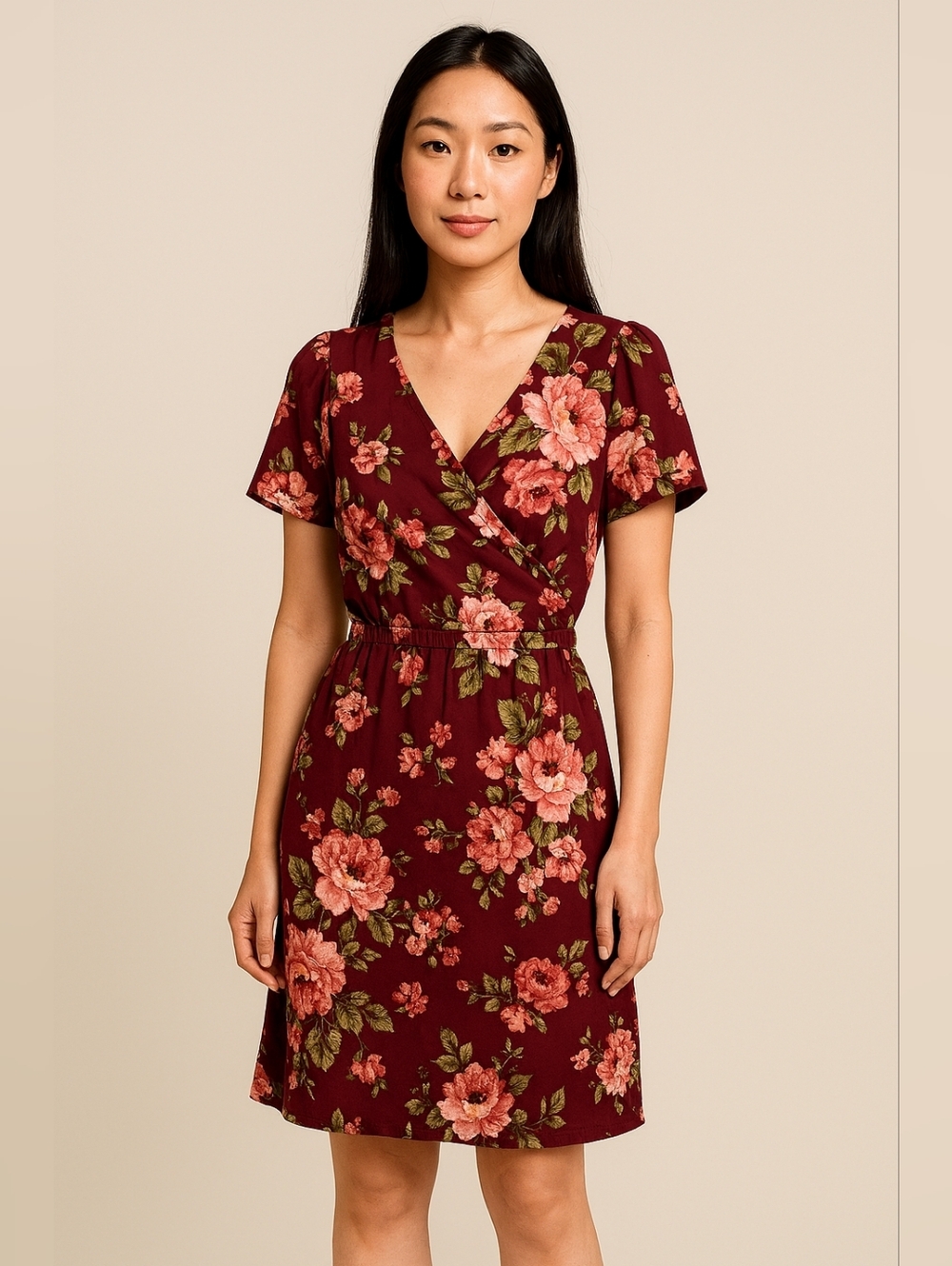 Floral V-Neck Faux Wrap Dress